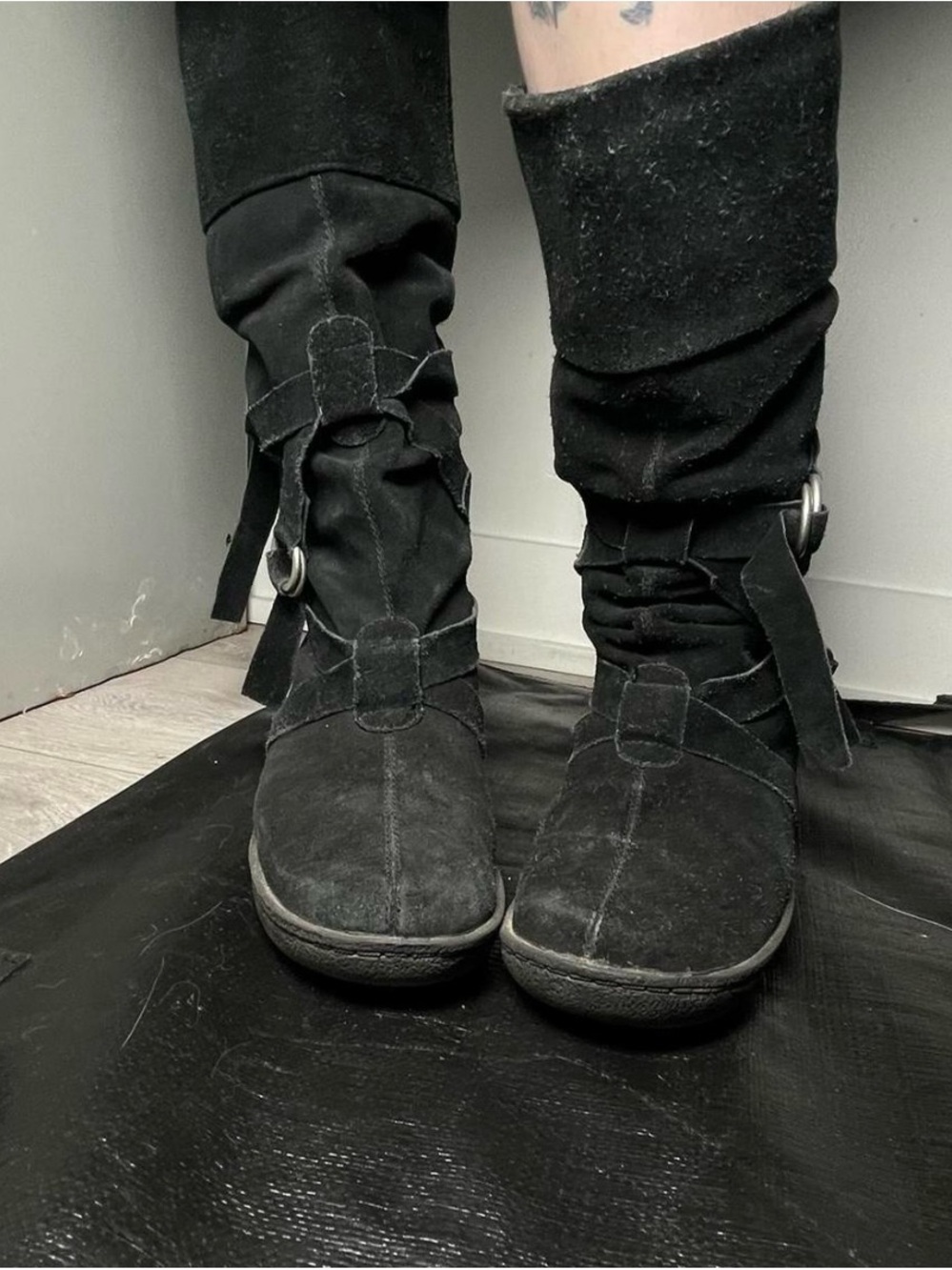 Black Suede Mid-Calf Boots - Unbranded